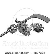 Vector Illustration of Rhino Ice Hockey Player Animal Sports Mascot by AtStockIllustration