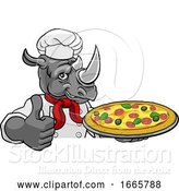 Vector Illustration of Rhino Pizza Chef Restaurant Mascot Sign by AtStockIllustration