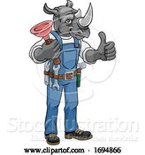 Vector Illustration of Rhino Plumber Mascot Holding Plunger by AtStockIllustration