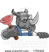 Vector Illustration of Rhino Plumber Mascot Holding Plunger by AtStockIllustration