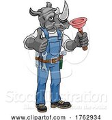 Vector Illustration of Rhino Plumber Mascot Holding Plunger by AtStockIllustration