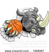 Vector Illustration of Rhino Rhinoceros Basketball Sports Mascot by AtStockIllustration