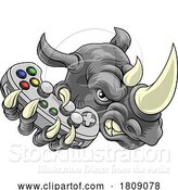 Vector Illustration of Rhino Rhinoceros Gamer Gaming Mascot by AtStockIllustration