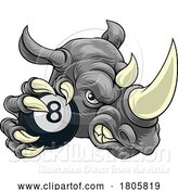 Vector Illustration of Rhino Rhinoceros Pool Sports Mascot by AtStockIllustration