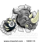 Vector Illustration of Rhino Rhinoceros Pool Sports Mascot by AtStockIllustration