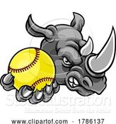 Vector Illustration of Rhino Softball Animal Sports Team Mascot by AtStockIllustration