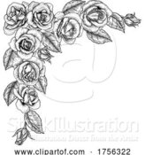 Vector Illustration of Rose Flower Border Woodcut Vintage Corner Frame by AtStockIllustration