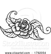 Vector Illustration of Roses Rose Tattoo Engraved Woodcut Etching Designs by AtStockIllustration