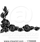 Vector Illustration of Roses Woodcut Vintage Style Flower Corner Design by AtStockIllustration