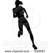 Vector Illustration of Runner Racing Track and Field Silhouette by AtStockIllustration