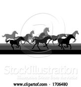 Vector Illustration of Running Horses Silhouette Herd by AtStockIllustration