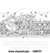 Vector Illustration of Santa Claus Christmas Street Scene Coloring Page by AtStockIllustration