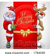 Vector Illustration of Santa Claus Father Christmas and Reindeer Sign by AtStockIllustration