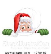 Vector Illustration of Santa Claus Father Christmas Peeking Sign by AtStockIllustration