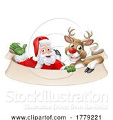 Vector Illustration of Santa Claus Father Christmas Reindeer Scroll Sign by AtStockIllustration