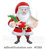 Vector Illustration of Santa Claus Holding a Feather Pen and Scroll List by AtStockIllustration