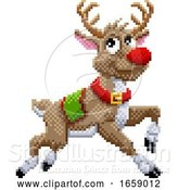 Vector Illustration of Santa Claus Reindeer 8 Bit Video Game Pixel Art by AtStockIllustration