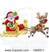 Vector Illustration of Santa Claus Reindeer Sleigh Christmas Pixel Art by AtStockIllustration