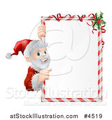 Vector Illustration of Santa Pointing to a Candy Cane Frame Sign by AtStockIllustration