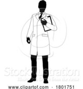 Vector Illustration of Scientist Engineer Survey Clipboard Guy Silhouette by AtStockIllustration