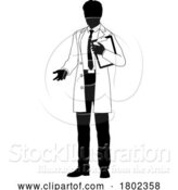 Vector Illustration of Scientist Engineer Survey Clipboard Guy Silhouette by AtStockIllustration