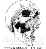Vector Illustration of Screaming Skull Vintage Woodcut Etching Engraving by AtStockIllustration
