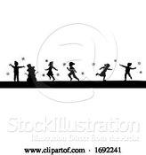 Vector Illustration of Silhouette Christmas Children in Winter Playing by AtStockIllustration