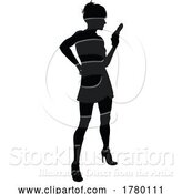 Vector Illustration of Silhouette Lady Female Movie Action Hero with Gun by AtStockIllustration