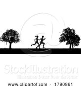 Vector Illustration of Silhouette Runners Jogging or Running in the Park by AtStockIllustration