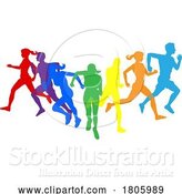 Vector Illustration of Silhouette Runners Running Sports Silhouettes Set by AtStockIllustration