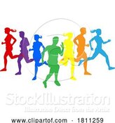 Vector Illustration of Silhouette Runners Running Sports Silhouettes Set by AtStockIllustration