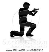 Vector Illustration of Silhouetted Actor or Shooter, with a Reflection or Shadow, on a White Background by AtStockIllustration