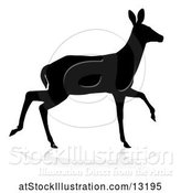 Vector Illustration of Silhouetted Black Silhouetted Deer Doe with a Shadow or Reflection, on a White Background by AtStockIllustration