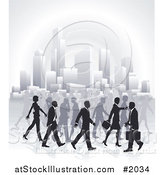 Vector Illustration of Silhouetted Business People Walking in a City by AtStockIllustration