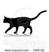 Vector Illustration of Silhouetted Cat, with a Shadow or Reflection, on a White Background by AtStockIllustration