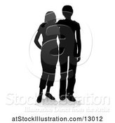 Vector Illustration of Silhouetted Couple, with a Reflection or Shadow, on a White Background by AtStockIllustration