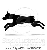 Vector Illustration of Silhouetted Doberman Dog, with a Reflection or Shadow, on a White Background by AtStockIllustration