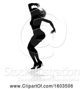 Vector Illustration of Silhouetted Female Dancer in Heels, with a Shadow, on a White Background by AtStockIllustration