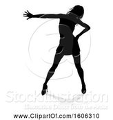 Vector Illustration of Silhouetted Female Dancer in Heels, with a Shadow, on a White Background by AtStockIllustration