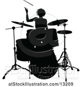 Vector Illustration of Silhouetted Female Drummer by AtStockIllustration