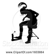 Vector Illustration of Silhouetted Female Drummer, with a Reflection or Shadow, on a White Background by AtStockIllustration