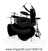 Vector Illustration of Silhouetted Female Drummer, with a Reflection or Shadow, on a White Background by AtStockIllustration