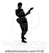Vector Illustration of Silhouetted Female Guitarist, with a Reflection or Shadow, on a White Background by AtStockIllustration
