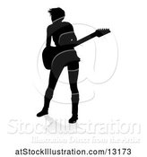 Vector Illustration of Silhouetted Female Guitarist, with a Reflection or Shadow, on a White Background by AtStockIllustration