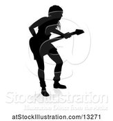 Vector Illustration of Silhouetted Female Guitarist, with a Reflection or Shadow, on a White Background by AtStockIllustration