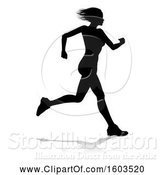 Vector Illustration of Silhouetted Female Runner, with a Reflection or Shadow, on a White Background by AtStockIllustration