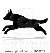 Vector Illustration of Silhouetted German Shepherd Dog, with a Reflection or Shadow, on a White Background by AtStockIllustration