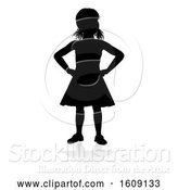 Vector Illustration of Silhouetted Girl with Hands on Her Hips, with a Reflection or Shadow, on a White Background by AtStockIllustration