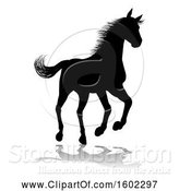 Vector Illustration of Silhouetted Horse, with a Reflection or Shadow, on a White Background by AtStockIllustration