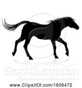 Vector Illustration of Silhouetted Horse, with a Reflection or Shadow, on a White Background by AtStockIllustration